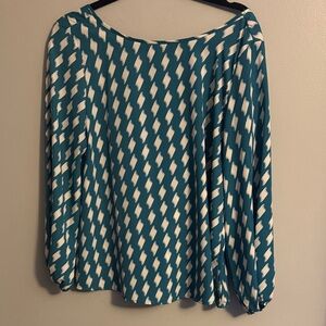 Teal/green and White Patterned Women's Top